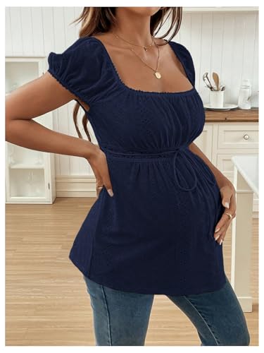 MakeMeChic Women's Maternity Blouse Tops Cute Shirt White Babydoll Tops - color: Blue, size: X-Large