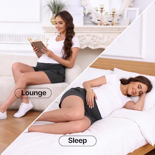 Eileithyia Women's Maternity Lounge Shorts with Pockets Cooling Summer Maternity Clothes Pregnancy Must Haves - color: 2pack Black/Dark Grey, size: Medium-Large