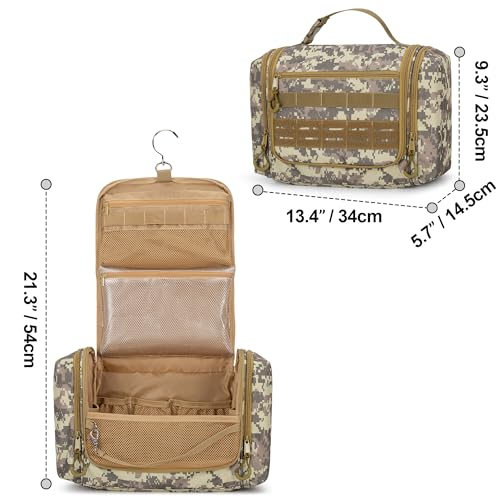 Tactical Toiletry Bag for Men, Large Hanging Dopp Kit Hygiene Bag - color: Desert Yellow