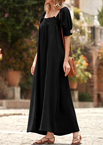 KIRUNDO Women Summer Maxi Dress Puff Sleeve Long Dresses - color: Black, size: Medium