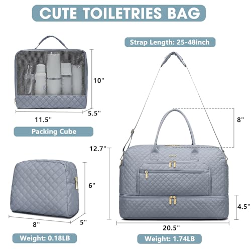 Large Women Travel Duffle Bag, Weekender Bags for Women with Shoe Compartment, Carry on Overnight Bag with Toiletry Bag, Gym Duffel Bag with Wet Pocket, Hospital Bags for Labor and Delivery 3 PCS Set - color: Grey Z - 3 Pcs