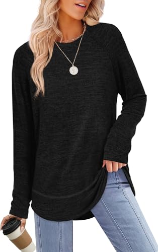 Sampeel Long Sleeve Shirts for Women Tunic Tops Loose Fit Dressy Crew Neck Pullover Sweaters 2026 - color: Black, size: Small