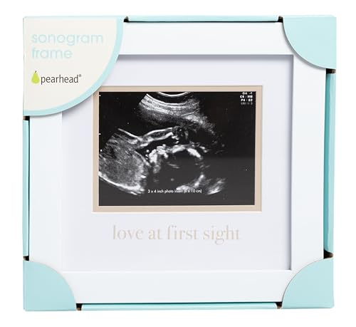 Pearhead Love At First Sight Sonogram Picture Frame, White - color: White, Beige Mat