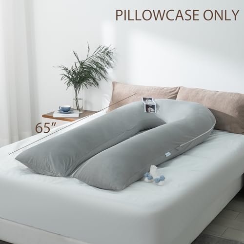 QUEEN ROSE Extra Long U Shaped Pregnancy Pillow and Extra Pillowcase Grey