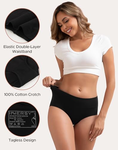 INNERSY Women's Cotton Underwear High Waist Ladies Briefs Full Coverage Panties 4-Pack - color: Black, size: Small