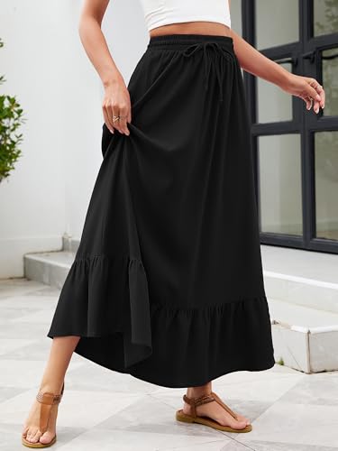 Heymoments High Waisted Maxi Skirts for Women with Pockets - color: A01-black, size: X-Large