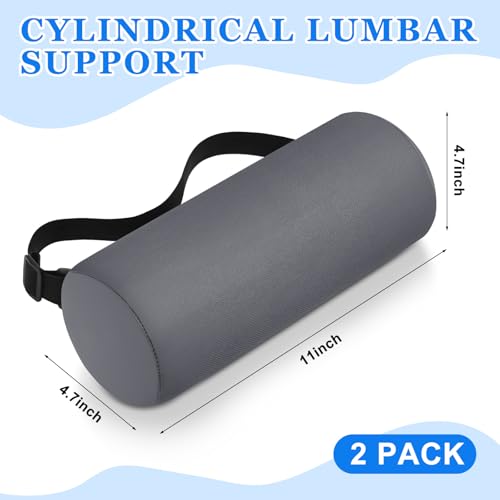 Wenqik 2 Pcs Lumbar Roll Support Pillow, Low Back Office Cushion, Grey - color: Grey