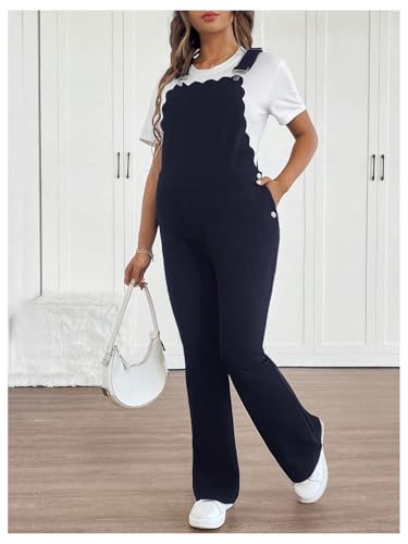 OYOANGLE Women's Maternity Side Button Jumpsuit Sleeveless Overalls - color: Deep Blue, size: XX-Large
