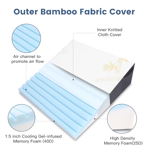 Bed Wedge Pillow for Sleeping, and Resting, Gel Memory Foam Pillow for Back, Knee Pain Relief After Surgery, 7.5 Inch Triangle Elevation Cushion for Acid Reflux,Gerd,Anti Snoring