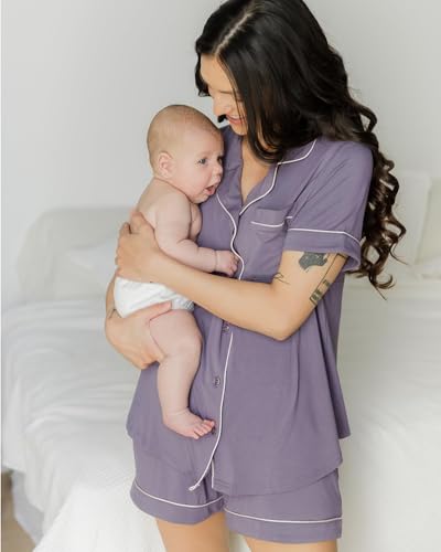 Kindred Bravely Clea Short Sleeve Pajama Set, Maternity & Nursing Sleepwear - color: Granite, size: 2X