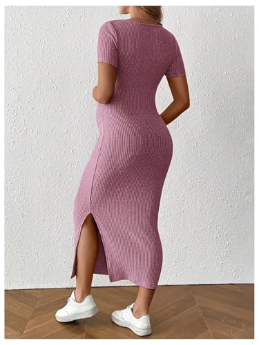 MakeMeChic Women's Maternity Baby Shower Dress Square Neck Bodycon Dresses - color: Hot Pink, size: Medium