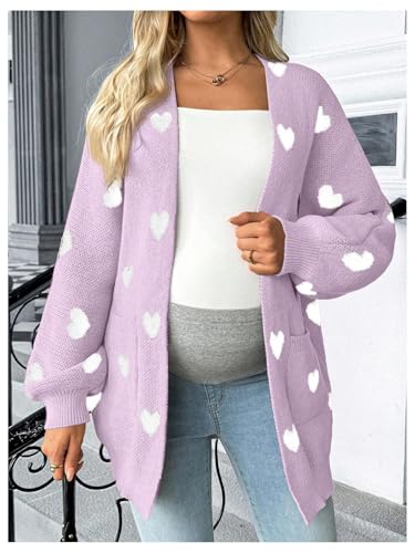 MakeMeChic Women's Maternity Heart Sweater Cardigan Fall Winter Clothes - color: Purple, size: Small