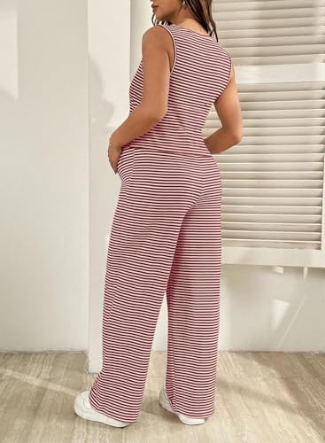 BLENCOT Maternity Clothes Striped Sleeveless Sets Casual 2 Piece Outfits - color: Red Stripe, size: Large