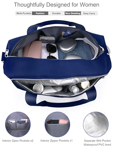 19" Navy Blue Personal Gym Bag for Women,with Shoe Compartment & Wet Pocket - color: Navy Blue, size: 19" Medium Size