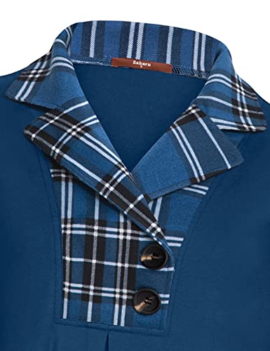 Gaharu Women's Swing Tunic Notch Collar Ladies Button Sweatshirt Long Sleeve Pullover Shirt Tops - color: Black Blue, size: XX-Large