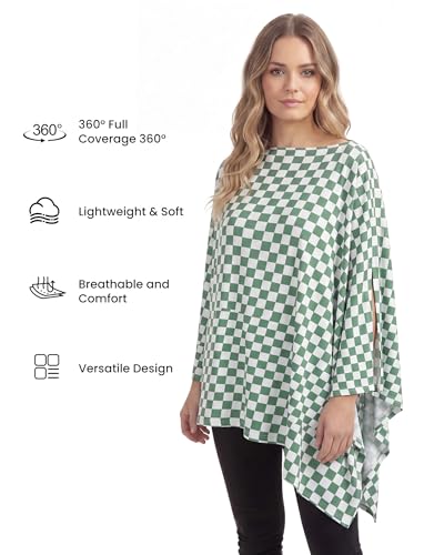 PATPAT Bamboo Viscose Nursing Cover, Breathable Poncho, Green Checkered - color: Green Checkered