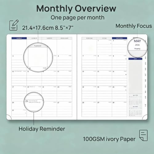 POPRUN Weekly Planner 2026-2027, 7" x 8.5" Academic Daily Appointment Book - color: Black, size: Medium 7'' x 8.5'', style: Weekly Layout & Jul.2026-Jun.2027