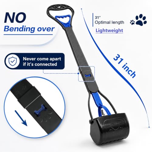 31inch Large Pooper Scooper for Dogs with Long Handle, Sturdy & Durable, Not Easy to Break, Lightweight & Easy to Use, Easy to Pick Up from Grass and Gravel - color: 31" Blue