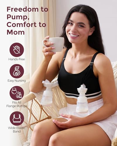 Momcozy 2-in-1 Hands Free Pumping Bra, Adjustable Breast Pump Bra with Wide Support Band for Breastfeeding Moms - size: Large