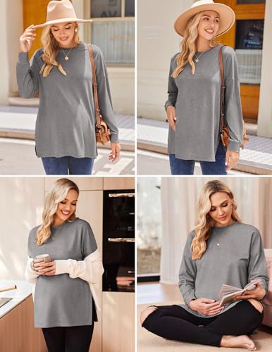 Ekouaer 3 Packs Maternity Shirts Split Side Pregnancy Workout Tops - color: 3pcs- Black + White + Grey, size: Large