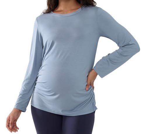 Joyaria Cooling Maternity Shirts Long Sleeve Bamboo Viscose for Women - color: Dusty Blue, size: XX-Large