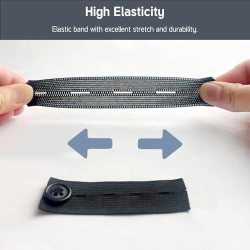 10-Piece Adjustable Elastic Button Extenders – Waistband Extenders for Jeans, Pants, and Trousers – Black