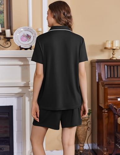 Ekouaer Maternity Sets Postpartum Nursing Pajamas for Women Summer Outfits - color: Black, size: Large