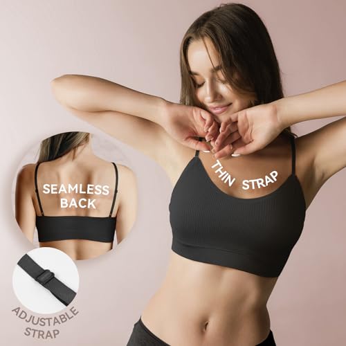 KCDDUMK 4 Pack Cami Bralettes for Women, Spaghetti Strap Sleep Bras - color: Black, White, Nude, Red, size: X-Large