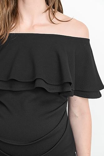 LaClef Women's Off Shoulder Maternity Dress with Double Ruffle - color: Black, size: X-Large