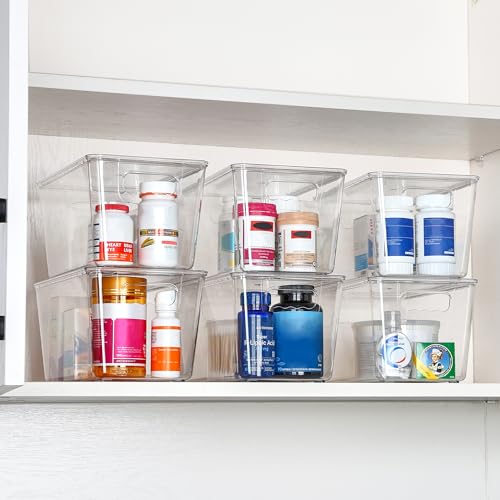 Vtopmart 6 Pack Clear Stackable Storage Bins with Lids and Handles, Medium - size: M(10"L x 6"W x 5"H)