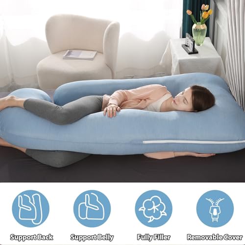 BATTOP Pregnancy Pillows for Sleeping- U Shaped Full Body Maternity Pillow, Pregnancy Pillow for Side Sleepers with Removable Cooling Cover, Supports Back, Hips, Belly & Legs (Cooling Blue) - color: Cooling Blue