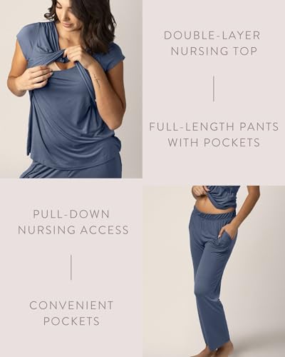 Kindred Bravely Davy Maternity and Nursing Pajama Set, Postpartum Sleepwear - color: Slate Blue, size: 2X