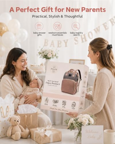 houscly Diaper Bag Backpack with Changing Station, 25L Large Capacity - color: Grey