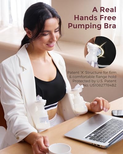 Momcozy 2-in-1 Hands Free Pumping Bra, Adjustable Breast Pump Bra with Wide Support Band for Breastfeeding Moms - size: X-Small