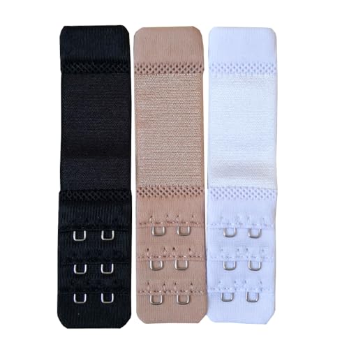Women Elastic Bra Extenders 1-6 Hook, Bras Back Extension Strap - color: 2 Hook 3/8" Spacing,black/White/Beige 6pcs