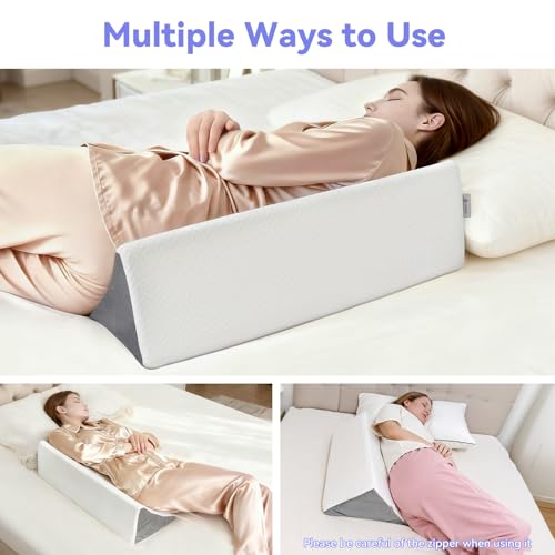 Vekkia Wedge Pillow for Side Sleeping, Back Support with High-Density Foam - color: White