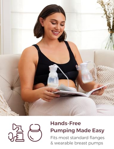Momcozy Pumping Bra Hands Free, All-in-One Nursing & Pumping Seamless Bra for Wearable & Flange Pumps - size: Medium