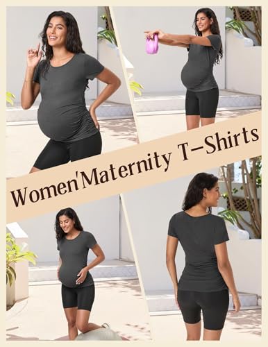 Happy.angel Women's Maternity Shirts Short Sleeve Pregnancy Top Tees - color: Deep Grey, size: Small