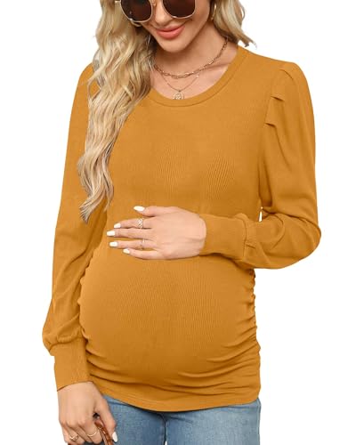 Onedreamer Women's Maternity Shirts Crew Neck Long Sleeve Maternity Tops - color: Long Sleeve-yellow, size: Medium