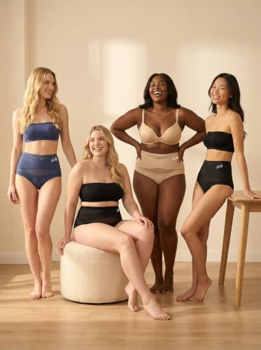 newnice High Waisted Underwear for Women: Tummy Control No-Ride-Up Briefs - color: Black, Black, Beige, Beige, size: Medium