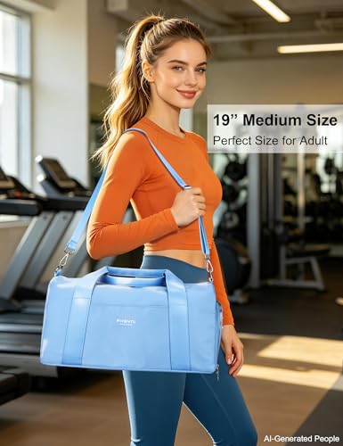 19" Blue Personal Gym Bag for Women,with Shoe Compartment & Wet Pocket - color: Blue, size: 19" Medium Size