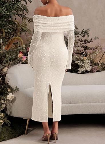 BLENCOT Womens Off Shoulder Flare Sleeve Split Bodycon Maternity Dress - color: Apricot, size: XX-Large