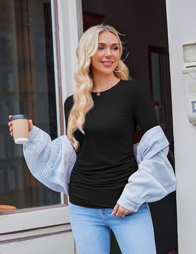 Ekouaer Womens 3 Pack Long Sleeve Maternity Shirts Thumb Hole Tops - color: 3pcs Black / Dark Green / Haze Blue, size: Medium