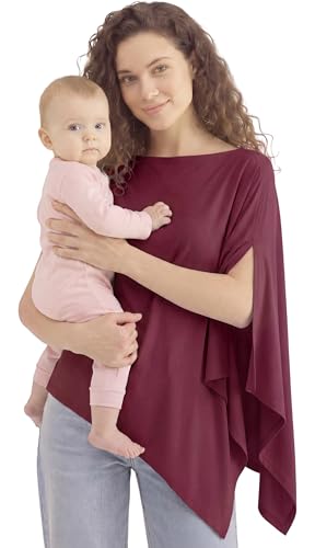 PATPAT Bamboo Viscose Nursing Cover, Breathable Poncho, Burgundy - color: Burgundy
