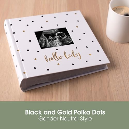 Pearhead Hello Baby Photo Album, Holds 200 Pictures, Polka Dots, White