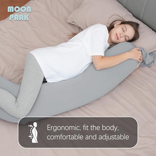 MOON PARK Pregnancy Pillow - Incredibly Smooth and Soft Cooling Cover I Shaped Full Body Maternity Pillow with Removable Cover - Support for Side, Back, Legs, Belly, HIPS - Light Grey - color: Light Grey