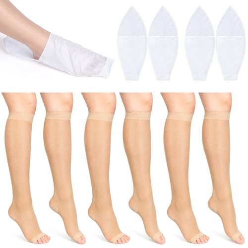 3 Pair Open Toe Compression Stockings with 2 Sock Aid for Easy Slide Knee High Sheer Toeless Compression Socks 15-20 Mmhg for Women Men Elderly Pregnant Applicator, Large