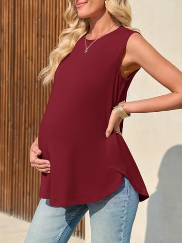 FMEYOA Women's Maternity Tank Top Summer Sleeveless Pregnancy Shirts - color: Burgundy, size: Small