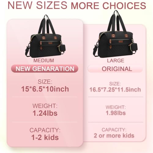 Pritent Diaper Bag Tote Waterproof Maternity Baby Bags with Pacifier Case - color: Black, size: Medium