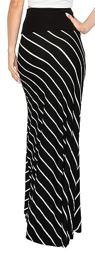URBAN K Womens Basic Foldable High Waist Regular and Plus Size Maxi Skirts - color: #8, size: Medium